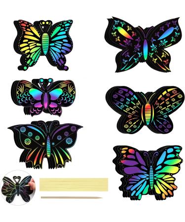 Lusofie 24 Pieces Butterfly Scratch Cards - Rainbow Spring Art Card Party Favors for DIY Crafts & Home Decoration - 6 Styles - Buy Online on SooperMarket.com