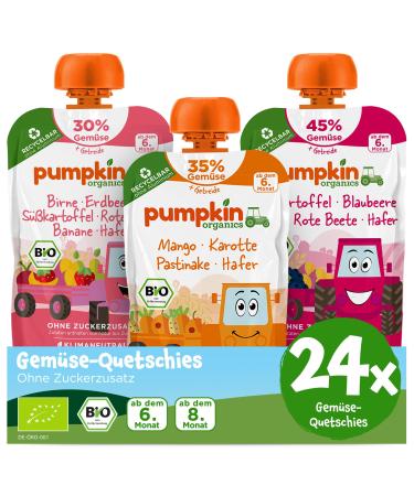 Pumpkin Organics 24 Pack crossbet organic vegetables squeeze - squeeze without sugar additive - baby food for babies from the 6th month - vegetarian (24x100g) 100 g (24 Pack)