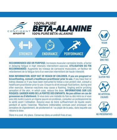 CONFIDENT SPORTS - Beta Alanine - 100% Pure Beta-Alanine - Push Harder Lift Heavier and Break Your Limit with Our Pre Workout - Maximum Strength + Absorption - 120 Count - 40 Servings 120 count (Pack of 1) - Buy Online on SooperMarket.com