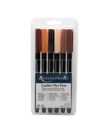 Realeather F2400-01 Dual Tip Leather Dye Marker Pens (6 Pack), Earth Tones