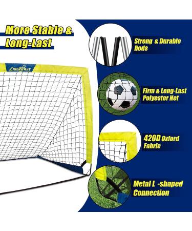 LIBERRWAY Soccer Goal 4'x 3' Portable Kids Soccer Goals for Backyard or Indoor Pop Up Soccer Net with 6 Training Cones  Carrying Bag  8 Ground Stakes  2 Set - Buy Online on SooperMarket.com