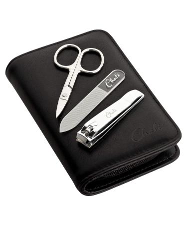 Chali 7-Piece Nail Set - Stainless Steel Manicure/Pedicure Kit with Case | Nail Scissors Clippers Tweezers & Glass File - Black - Buy Online on SooperMarket.com