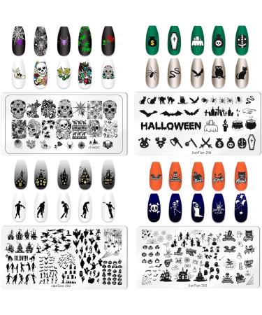RUNRAYAY 4Pcs Halloween Nail Stamp Plates Nail Art Stamping Templates Plate for Diy Nail Decoration Spider Web/Pumpkin/Withered Tree Design Nail Supplies - Buy Online on SooperMarket.com