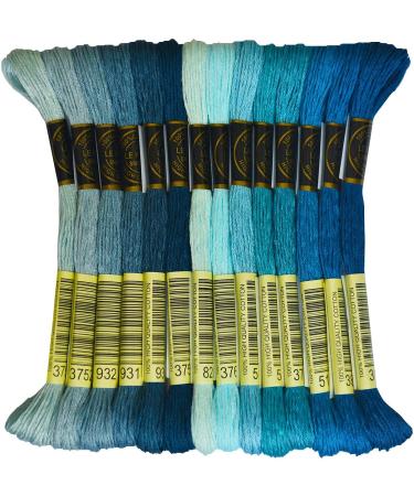 14 Skeins Per Pack Embroidery Floss - Cross Stitch Threads - Friendship Bracelets Floss - Crafts Floss Bright Turquoise Gradient