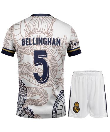 KISRAS R. Madrid Jude Bellingham #5 Heim Retro Black Dragon Limitated Special Edition Rare Football Children Trikot Shorts Set Youth Sizes White Dragon 152