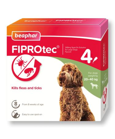 Beaphar | FIPROtec Spot-On for Large Dogs (20 40kg) | Kills Fleas & Ticks | Vet Strength Treatment | 4 Pipettes 4 Count (Pack of 1) Large Single