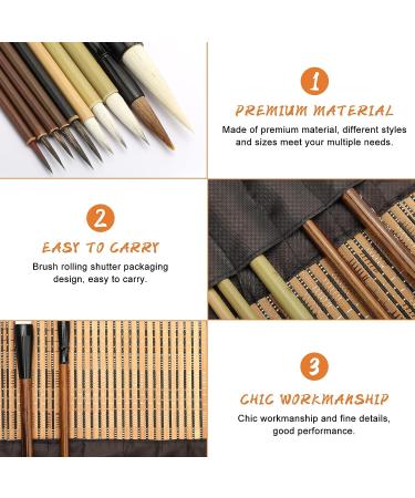 10-Piece Chinese Calligraphy Brushes Set with Bamboo Holder - SUNJOYCO Painting Writing Brush for Kanji Japanese Sumi Drawing, Watercolor Art Brushes for Beginners - Buy Online on SooperMarket.com
