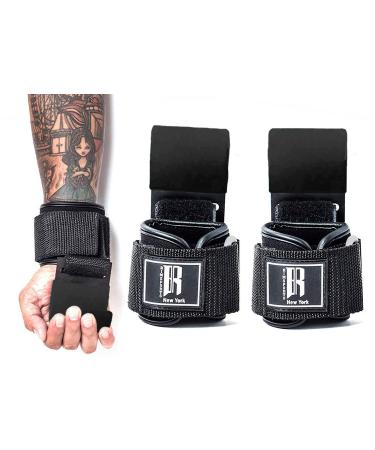 RIMSports Weight Lifting Hooks Heavy Duty Lifting Wrist Straps for Pull ups Deadlift Straps for Power Lifting Lifting Grips with Padded Workout Straps for Weightlifting Gym Gloves for Men and Women Black
