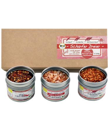 Direct & Friendly Sharp Dreier Bio gift set gifts for men with extra sharp chilli chilli salt chili rub spice mix of sharp threesome (1 Pack)