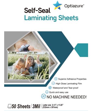 Optiazure Self-Seal Laminating Sheets 9.1"x11.8" Inches 3mil 50Pack Letter Size Single Sided 50-Sheets