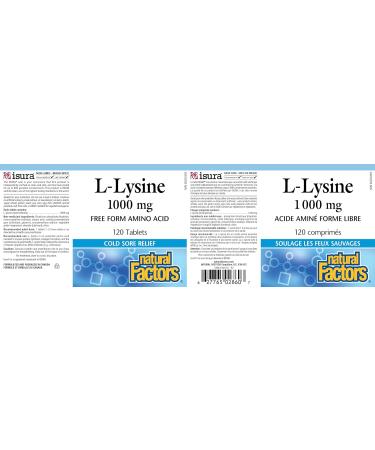 Natural Factors L-Lysine 1000mg 120 tablets Double Strength Formula Reduces the Recurrence Severity and Healing Time of Cold Sores - Buy Online on SooperMarket.com