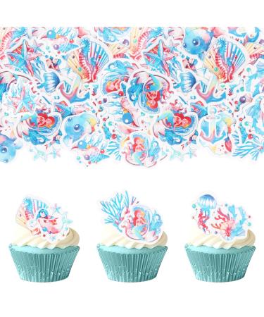 Catelves 46 pieces Mermaid edible tortendeco mermaid cake decoration decoration cake edible tortendendeco birthday edible mermaid birthday decoration marine animals decoration birthday
