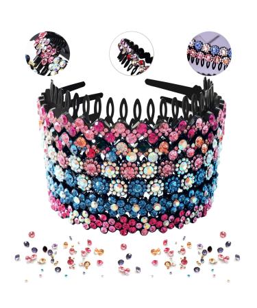 6 -pack wave rhinestone teeth comb head straps for women luolipeya flower crystal hair band hair bracket with teeth non -slip hard plastic 3 pattern (shiny 6 colors)