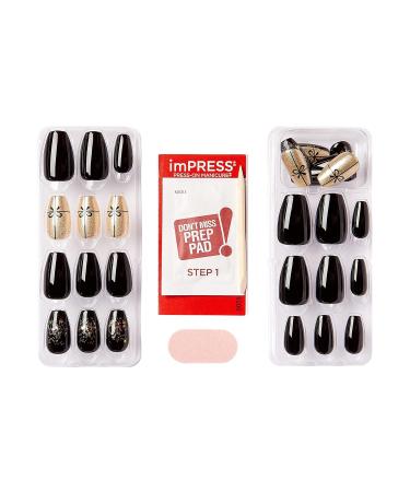 KISS imPRESS Limited Edition Holiday Press-On Manicure | PureFit Technology | Medium Length Coffin Black Nails | Style Naughty or Nice - Shop Now - Buy Online on SooperMarket.com