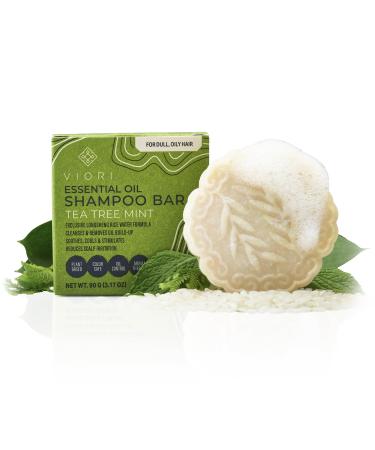 Viori Tea Tree Mint Essential Oil Shampoo Bar Made with Rice Water - Handcrafted All Natural Shampoo Bars - Sulfate Free Shampoo