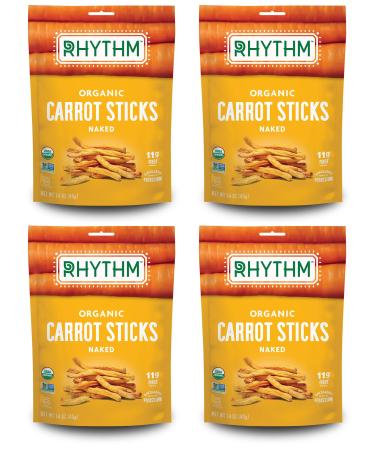 Rhythm Superfoods Carrot Sticks, Naked, Organic & Non-GMO, 1.4 Ounce each, Vegan/Gluten-Free Superfood Snacks, 4 count (Pack of 1) Naked 4 Count (Pack of 1)