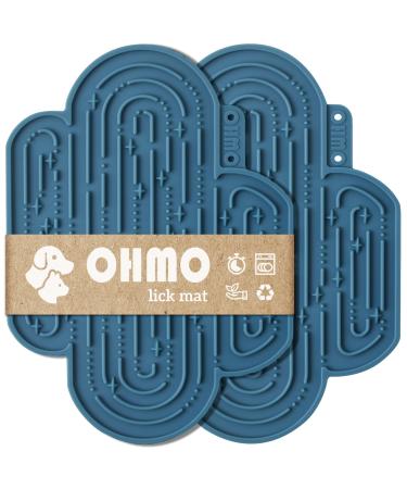 Ohmo lick mat dog leak mat for puppies cat - 2 PCs cute cactus design for pet fear relief and slowly feed food quality silicone (dark blue) m dark blue