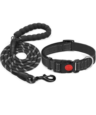 Haapaw Reflecting dog collar padded with soft neoprene breathable nylon dog collar for small medium -sized dogs L (1 Pack) black