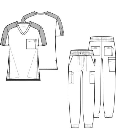 WonderWink W123 Men's Colorblock Top & Cargo Jogger Pant Scrub Set + Badge Reel Navy Large Top / Large Tall Pants - Buy Online on SooperMarket.com
