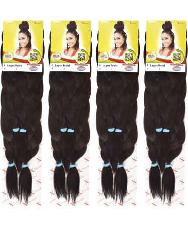 NEW 60 INCH PRE-PULLED XPRESSION Colour 2 (Dark Chocolate Brown) LAGOS BRAID PRE-PULLED PRE-STRECHED Hair Extension 60 2 In A Pack (Colour 2 Dark Chocolate Brown) Heat Resistant Tangle Free Dark Chocolate Brown 1 - Buy Online on SooperMarket.com