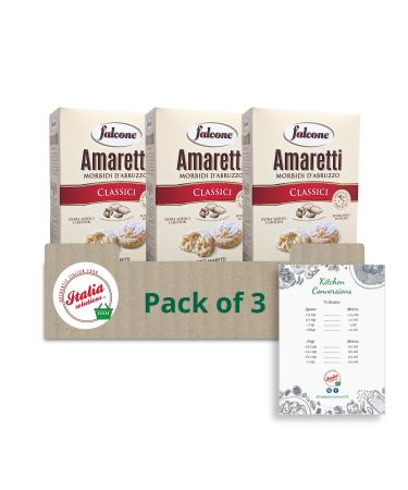 Falcone Soft Almond Amaretti 170g Pack of 3 Amaretti Mandorle Morbidi with Italia Solutions Kitchen Conversion Card