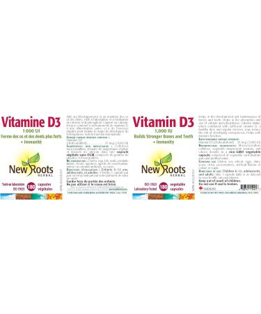 New Roots Herbal - Vitamin D3 1000 IU 180 Capsules - Helps in the Development and Maintenance of Bones and Teeth - Helps to Maintain and Support Immune Function - Buy Online on SooperMarket.com