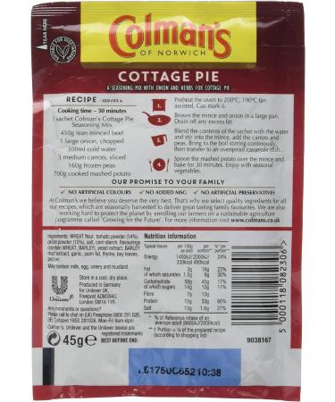 Colman's Cottage Pie perfect with creamy mashed potato Recipe Mix quick to prepare pie mix 45 g (Pack of 2) Creamy mashed potato 45 g (Pack of 2) - Buy Online on SooperMarket.com