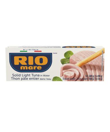 Rio Mare - Solid Light Tuna in Water - Canned Tuna in Water High in Protein Ready to Eat Snack - 80g (3 Cans) 240 g (Pack of 1)