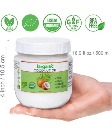 Organic Coconut Oil 500ml for Cooking Baking Hair Skin Body Face - Extra Virgin Natural Pure Cold-Pressed Unrefined - Vegan Keto Paleo Gluten Free - Buy Online on SooperMarket.com