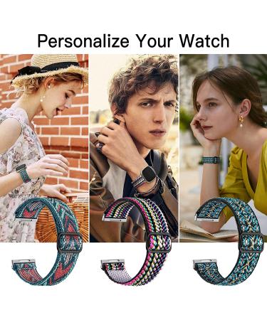 Maledan Compatible with Fitbit Sense and Versa 3 Bands Women Men - Adjustable Stretchy Nylon Solo Loop Braided Sport Elastics Strap for Fitbit Sense & Versa 3 Smartwatch Arrow/ Colorful/ Boho Flower - Buy Online on SooperMarket.com
