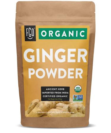 Organic Ginger Powder | Imported from India | 16oz/453g (1lb) Resealable Kraft Bag | by FGO Ginger Root Powder 16 Ounce (Pack of 1)