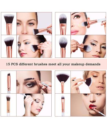 DUAIU 15PCs Marble Makeup Brush Set - Premium Synthetic Kabuki Brushes for Powder, Blush, Contour, Foundation, Concealer, Eyeshadow - Includes Makeup Sponge and Cleaner Brush Egg - Grey - Buy Online on SooperMarket.com