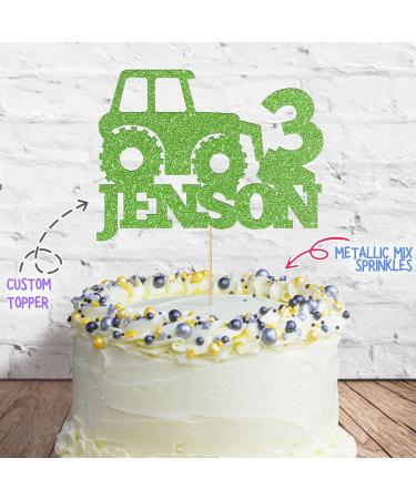 Cakeshop Cake Decoration Pack | Digger Tractor Premium Double Sided Glitter Card Cake Topper Sign & 25g Party Pack of Cake Sugar Sprinkles | Custom Name & Age Cake Decorations (Green) Non-Prime Glitter Card: Green - Buy Online on SooperMarket.com
