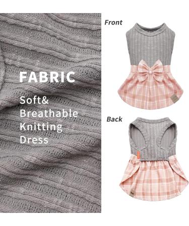 KYEESE Pink Plaid Dog Dress with Bowtie - Small Dog/Cat Sweater Dress - Buy Online on SooperMarket.com