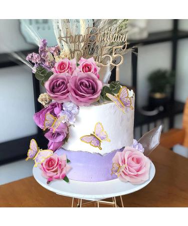 19 PCS Flower Cake Toppers | Butterfly Cake Decorations | Happy Birthday Toppers with Artificial Roses and Eucalyptus | Wedding Baby Shower Supplies (Purple) - Buy Online on SooperMarket.com