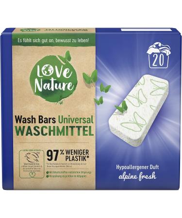 Love Nature Wash Bars - Eco-Friendly Universal Detergent 60 Pre-Dosed Bars (3 x 20) with Sustainable Packaging - Compact Natural Cleaning Power - Buy Online on SooperMarket.com