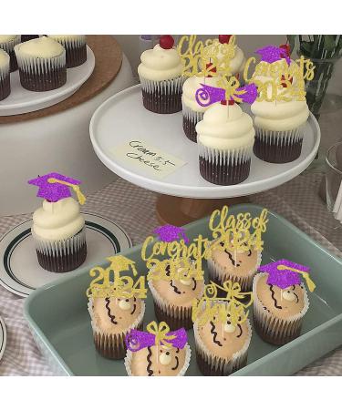 Rsstarxi 24 Pack Class of 2024 Cupcake Toppers 2024 Graduation Food Appetizer Picks 2024 Congrats Grad Cap Done Diploma Cupcake Picks for 2024 Graduation Theme Party Cake Decorations Gold Purple - Buy Online on SooperMarket.com