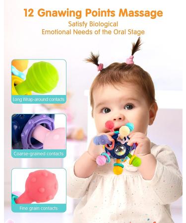 Vanmor Baby Teether Toy | Sensory Chew Teething Ball Rattle | Montessori Grasping Activity | 0-6 Months | Blue - Buy Online on SooperMarket.com