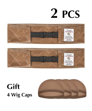 Wig Grip Bands - Yuest Velvet Headband for No-Slip Wig Security (Brown, 2 pcs) + 4 Wig Caps - Buy Online on SooperMarket.com