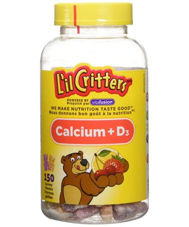 L'il Critters Calcium + D Kids Vitamin Gummies for healthy development Naturally Sourced Colors & 3 Delicious Flavors 150 Count (2.5 Month Supply)