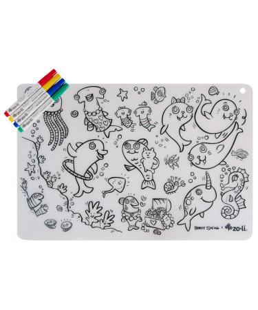 Silicone Coloring placemats | ZoLi x Brady Smith Collaboration colorMATTIES Sea Fun Silicone Coloring Placemats for Tots and Kids  Reusable placemats  colorable Kids placemat