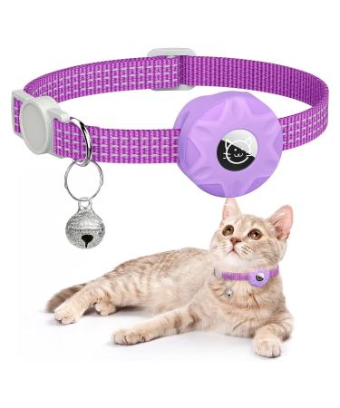 For Airtag cat neck band integrated reflective kitten neck band with Airtag holder puppy cat neck band with bell light tracker cats collars for girls young cats purple glocke-purple