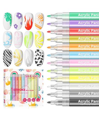 Saviland 12 Colors Nail Art Pens Set - 3D Nail Polish Pens Graffiti Nail Dotting Tools Acrylic Paint Pens Drawing Painting Point Liner Pen for Nails Art Design Manicure Nail Pens for Home & Salon DIY