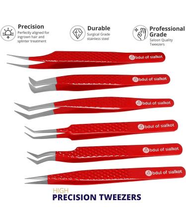 Silakor 6-Piece Stainless Steel Eyelash Extension Tweezers Set for Volume and Classic Lashes (Red) - Buy Online on SooperMarket.com