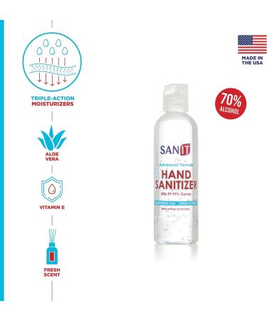Sanit Moisturizing Hand Sanitizer Gel 70% Alcohol - 2 Pack 4 oz - Made in USA - Kills 99.99% Germs with Vitamin E and Aloe Vera - Fresh Scent Soothing Formula - Buy Online on SooperMarket.com