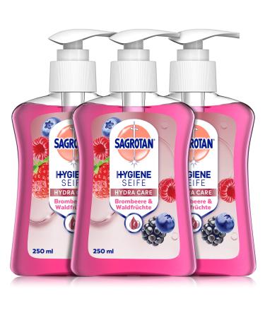 Sagrotan Hand Soap Blackberry and Forest Fruits Hygienic Liquid Soap 3 x 250 ml Soap Dispenser