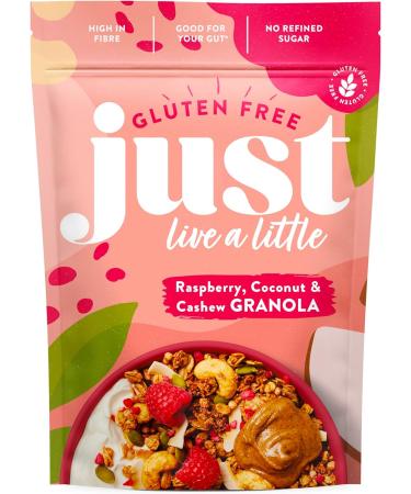 Just Live a Little Gluten Free Granola | 5 x 360g packs | Vegan Granola No Added Sugar (Raspberry Coconut & Cashew Granola) - Buy Online on SooperMarket.com