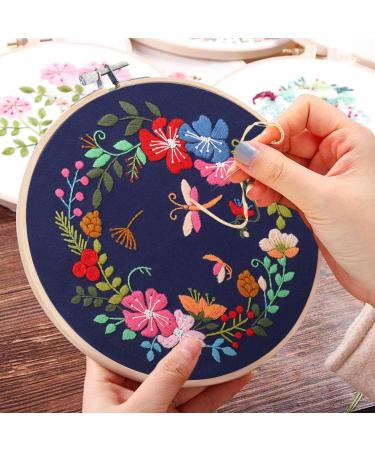 Mocoosy 3 Pack Embroidery Starter Kit for Beginners - Cross Stitch Sets with Pattern, Instructions, Fabric, Hoops, and Threads - Buy Online on SooperMarket.com