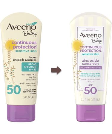 Aveeno Baby Zinc Oxide Mineral Sunscreen Lotion SPF 50, 3 fl. oz, Tear-Free, Paraben-Free - Travel-Size - Buy Online on SooperMarket.com