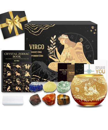 Aovila virgin gifts for women virgin tea light holder candlestick crystals borne stones gift box set zodiac sign astrology gifts birthday gifts for women mom best friends virgin with tealight holder